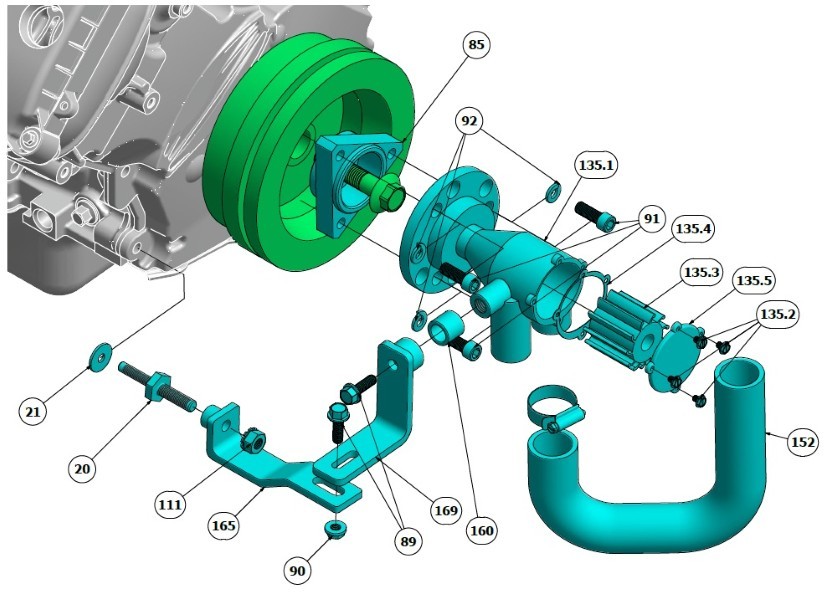 Indmar HOSE FORMED FORD LOWER COOLER