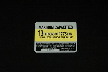 Boat, Marine Capacity Sticker, 21 Series